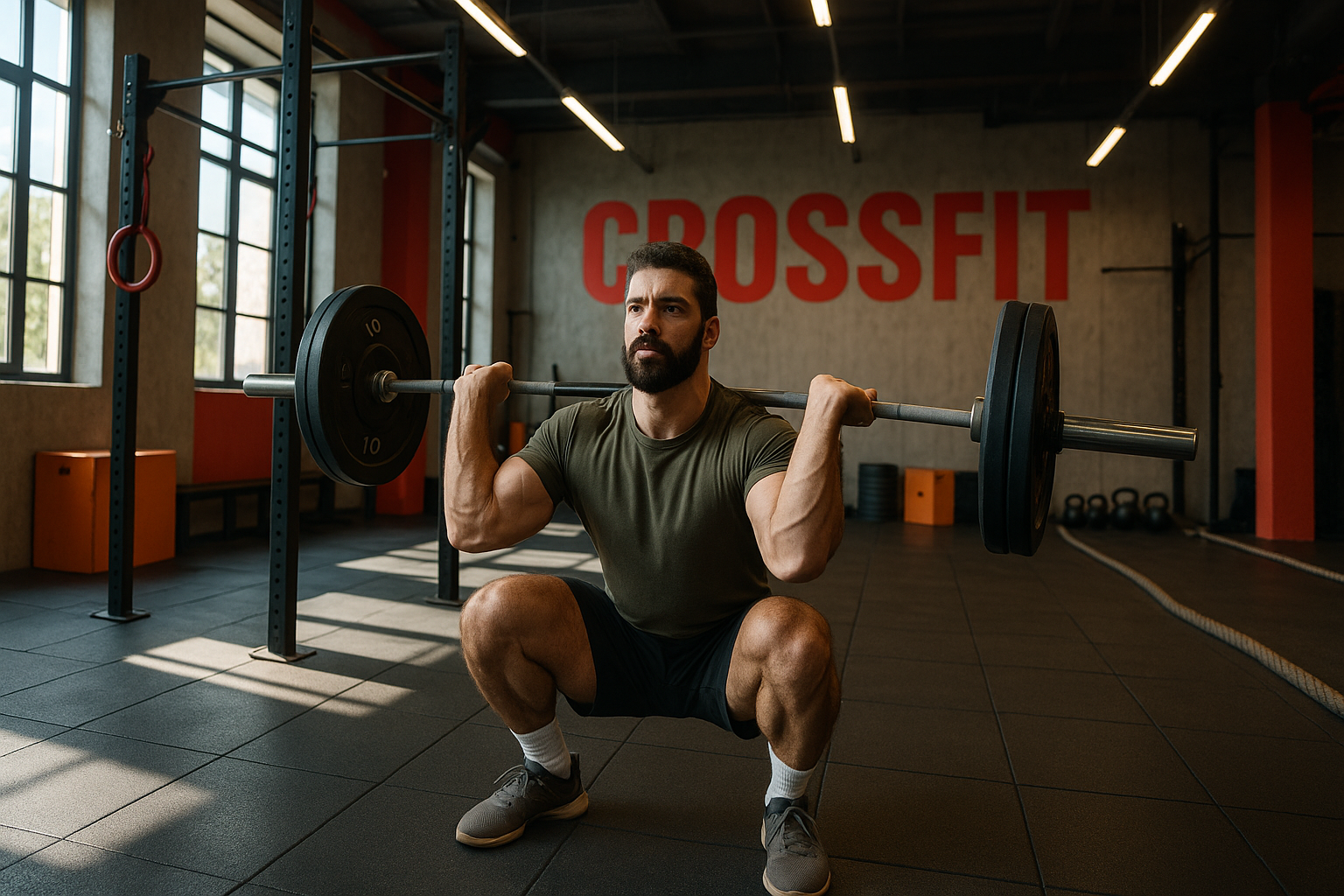 CrossFit athlete performing Olympic lift in Turkish gym
